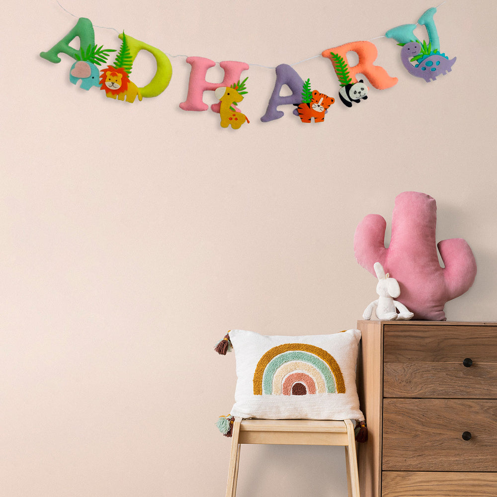 Handcrafted Personalized Animal Theme Felt Bunting - Hanging Letter Garland on Wall