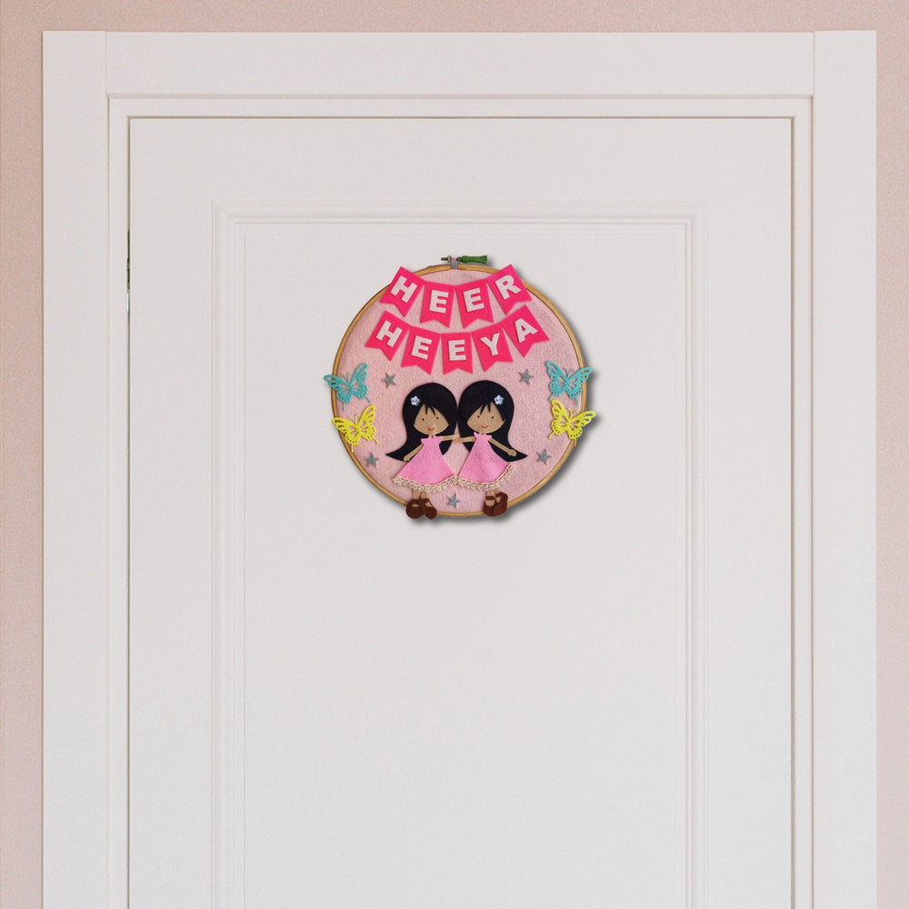 Handcrafted Personalized Sisters Hoop Nameplate - Hanging on Door Front