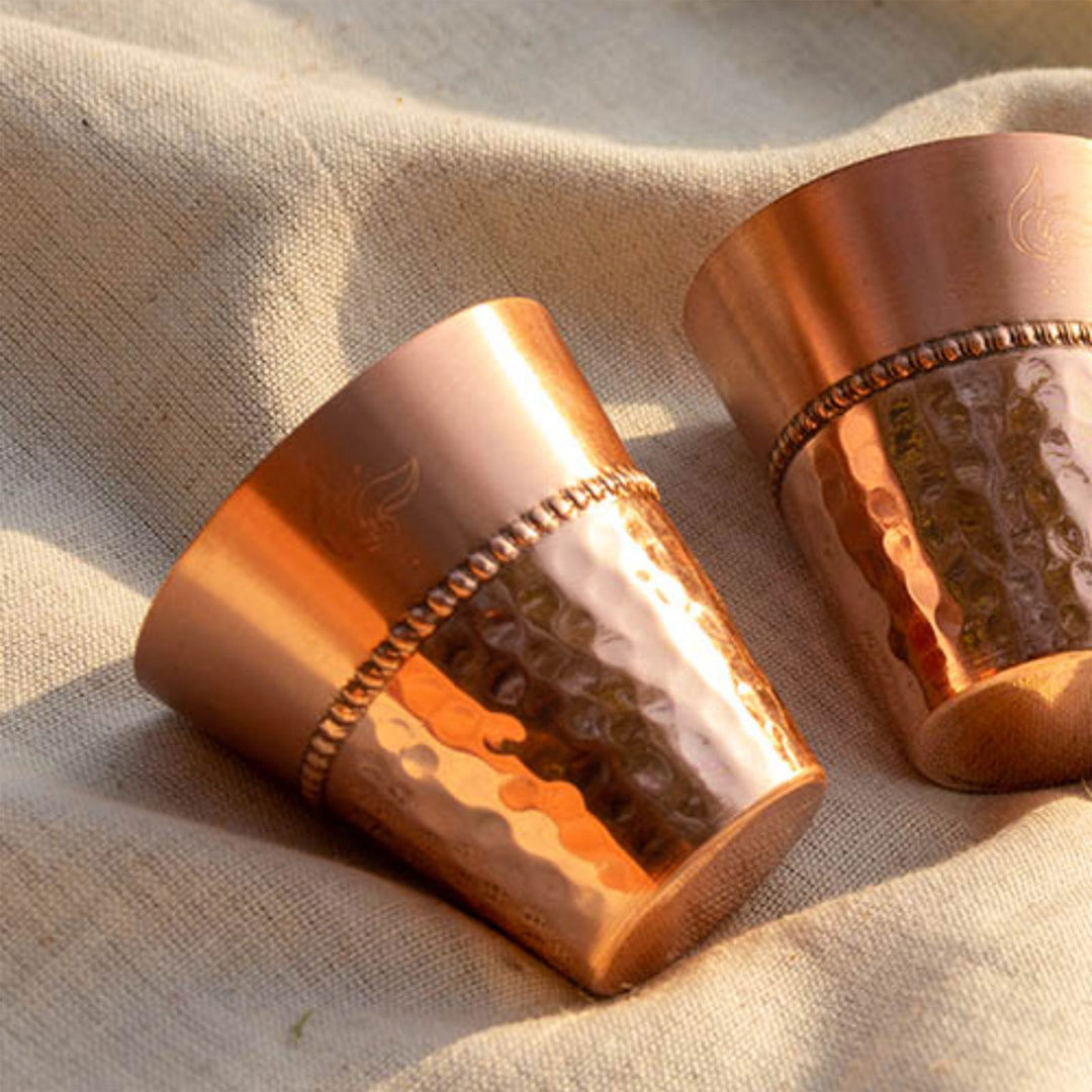 Parv Festive Gift Box with Copper Shot Glasses & Zardozi Coasters