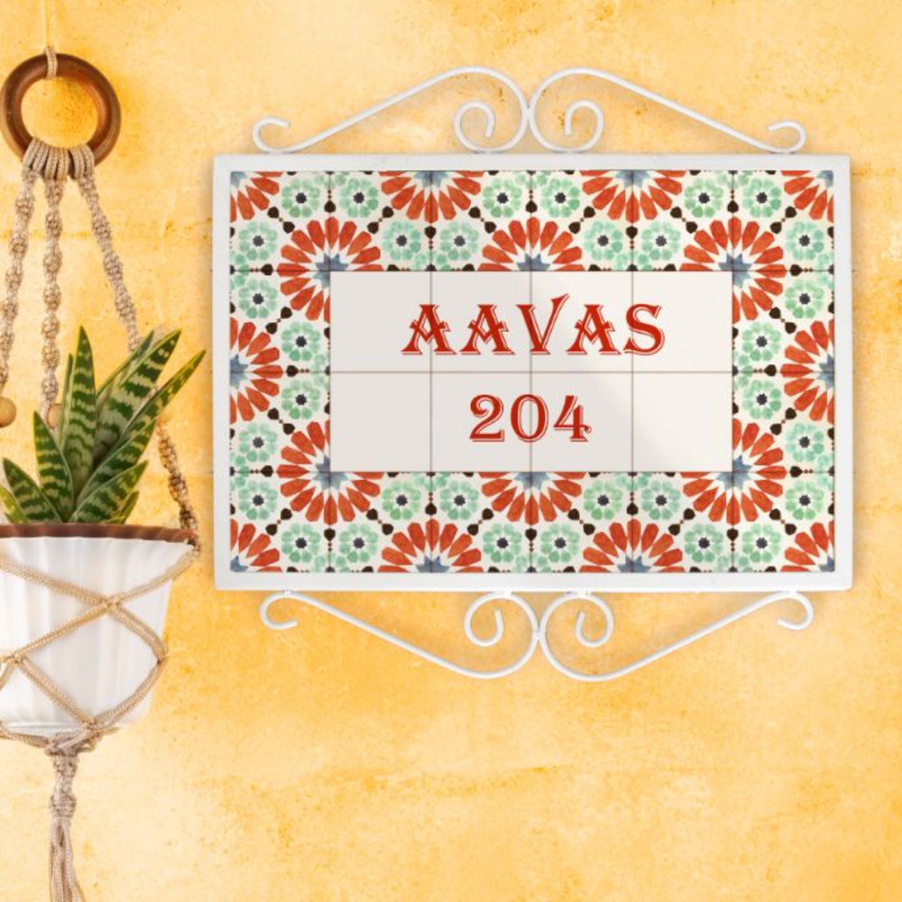 Handpainted Metal Frame Mosaic Style Nameplate 2 - Mounted on Wall with Decor