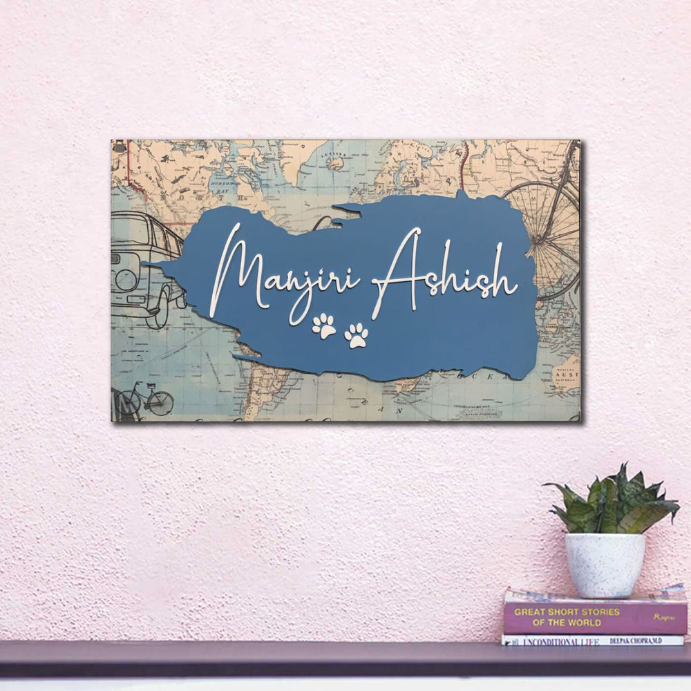 Pastel Rectangular Mdf Paw Name Plate - Mounted on Wall Display