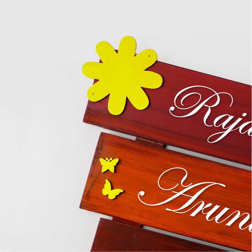 Hand Painted Personalized Name Plate Wth 3 Pallet 1 - Close-up Showing Top Decor Elements