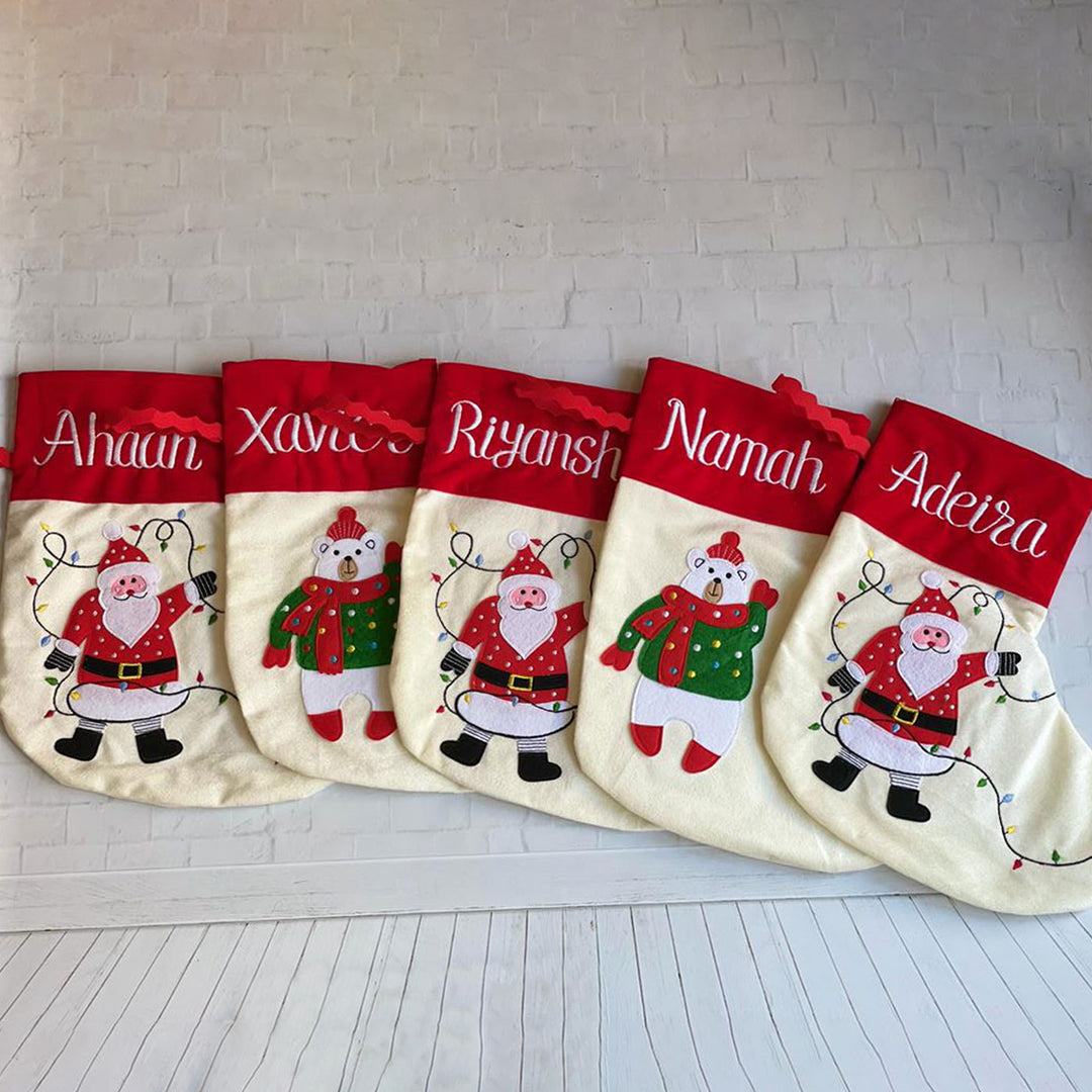 Personalized Embroidered Velvet Stocking For Christmas Wall Decoration