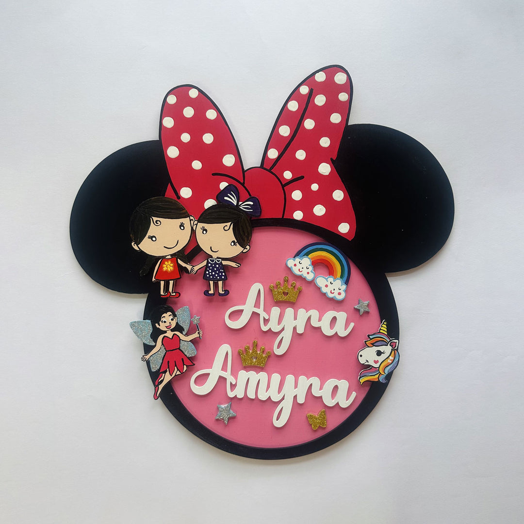 Personalized Minnie Mouse Themed Siblings MDF Nameplate