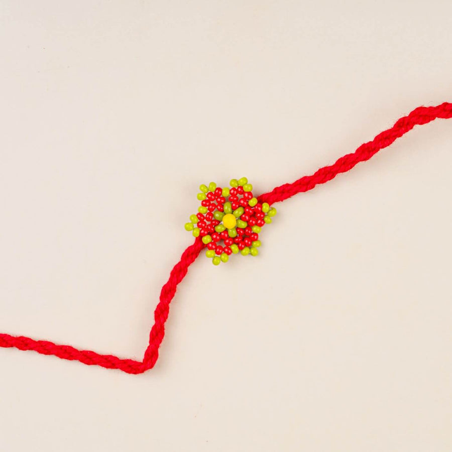 Handcrafted Glass Beads Sitara Rakhi 3 - Close-up of Beaded Centerpiece