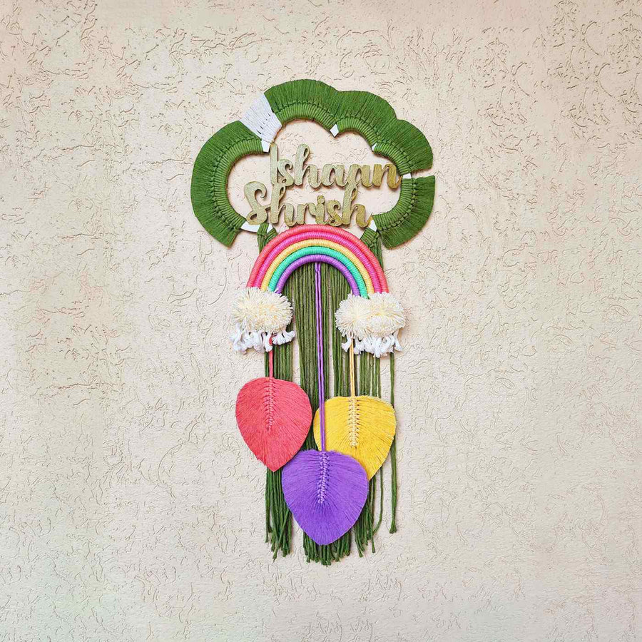 Macrame Cloud Personalized Kids Name Plate - Mounted on Wall with Name Personalization