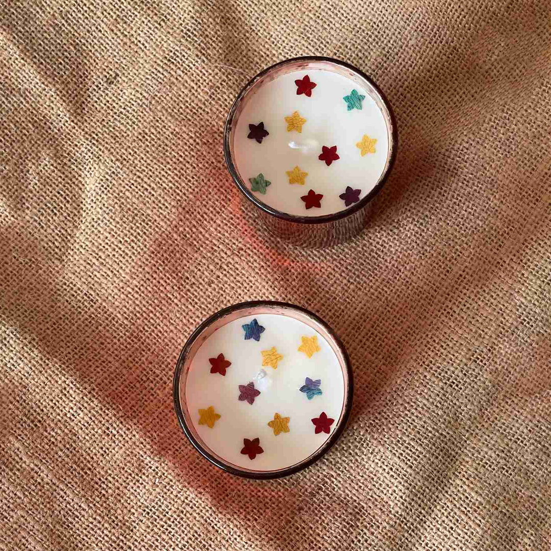 Handmade Sparkling Glass Scented Soy Wax & Pressed Flower Candles For Christmas Decoration | Set Of 2