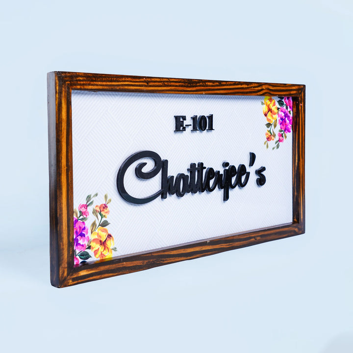 Personalized Floral Printed Nameplate with 3D Letters