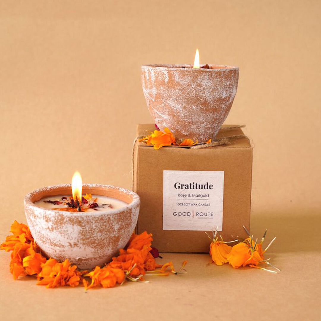 Handmade Gratitude Rose Scented Soy Wax Terracotta Candles For Christmas Decoration