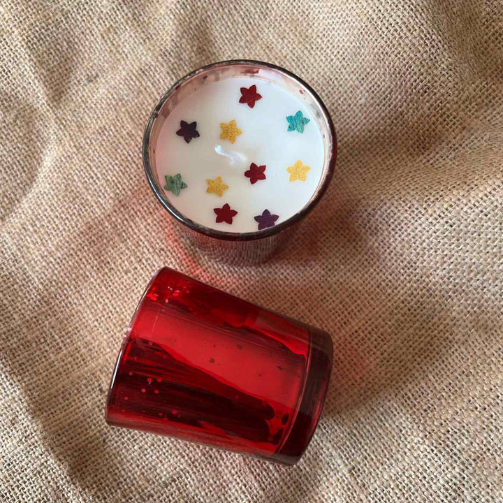 Handmade Sparkling Glass Scented Soy Wax & Pressed Flower Candles For Christmas Decoration | Set Of 2