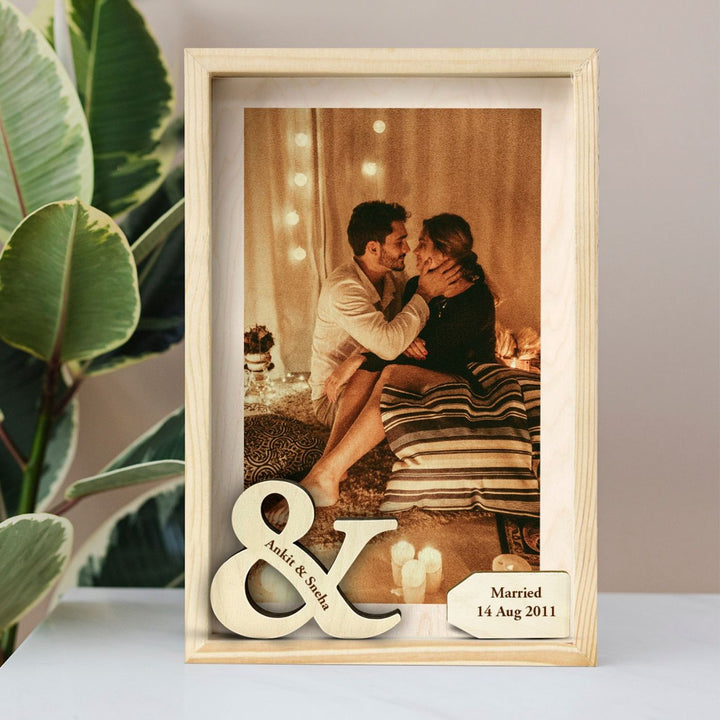 Personalized Wooden Photo Frame for Couples with Wedding Date