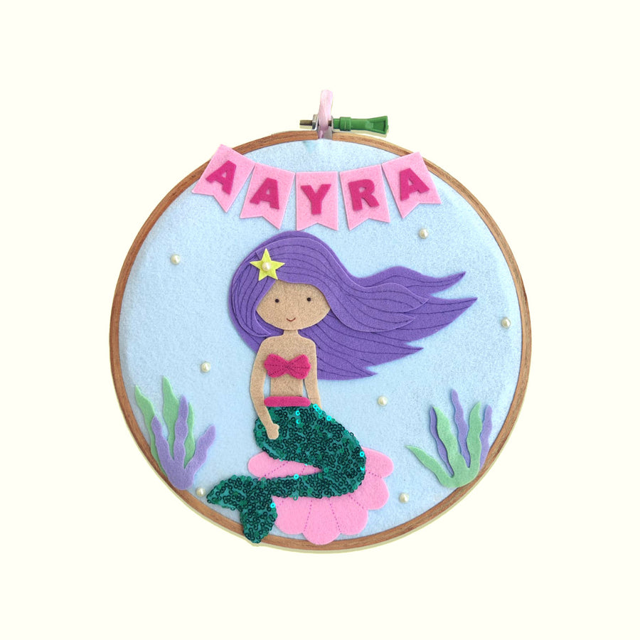 Handcrafted Personalized Mermaid Hoop Nameplate - Name Personalization Example Front View