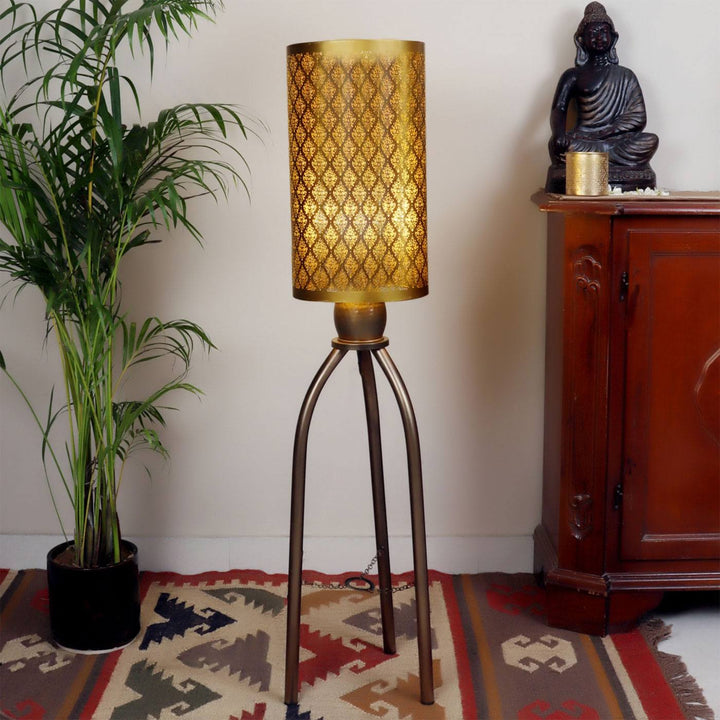 Gandhara Gold & Bronze Finish Metal Floor Lamp