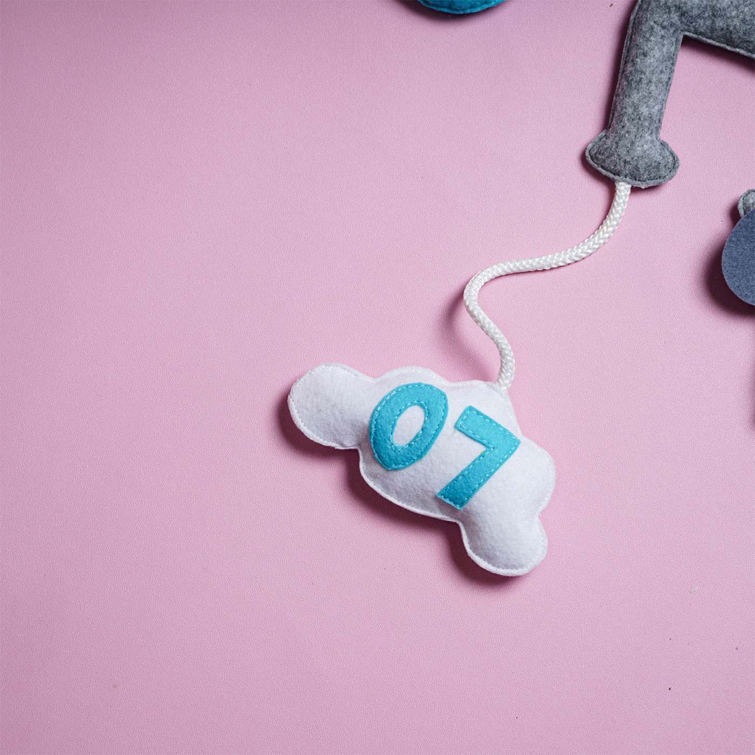 Handmade Personalized Felt Elephant Cloud Themed Kids Bunting 42 - Close-up of Hanging Decorative Detail