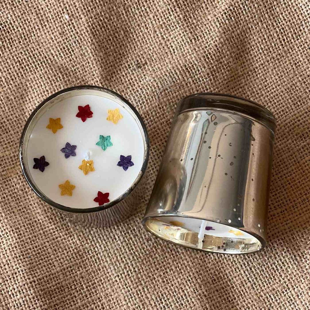 Handmade Sparkling Glass Scented Soy Wax & Pressed Flower Candles For Christmas Decoration | Set Of 2