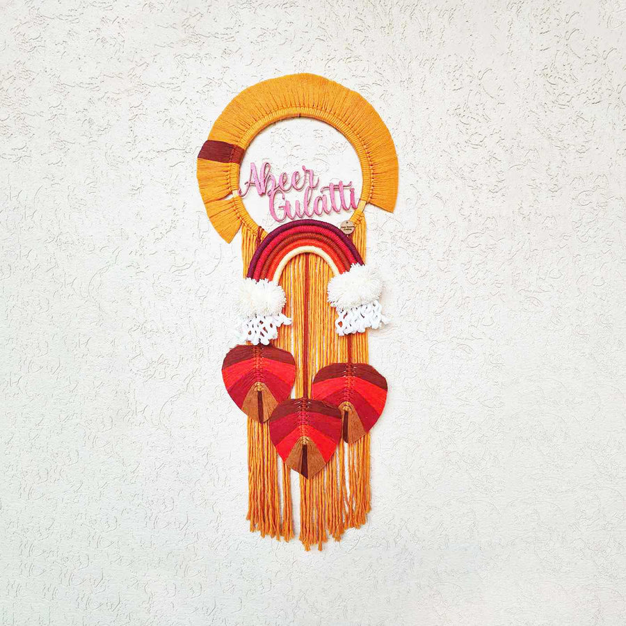 Macrame Cloud Leaf Personalized Kids Name Plate 1 - Hanging on Wall Display