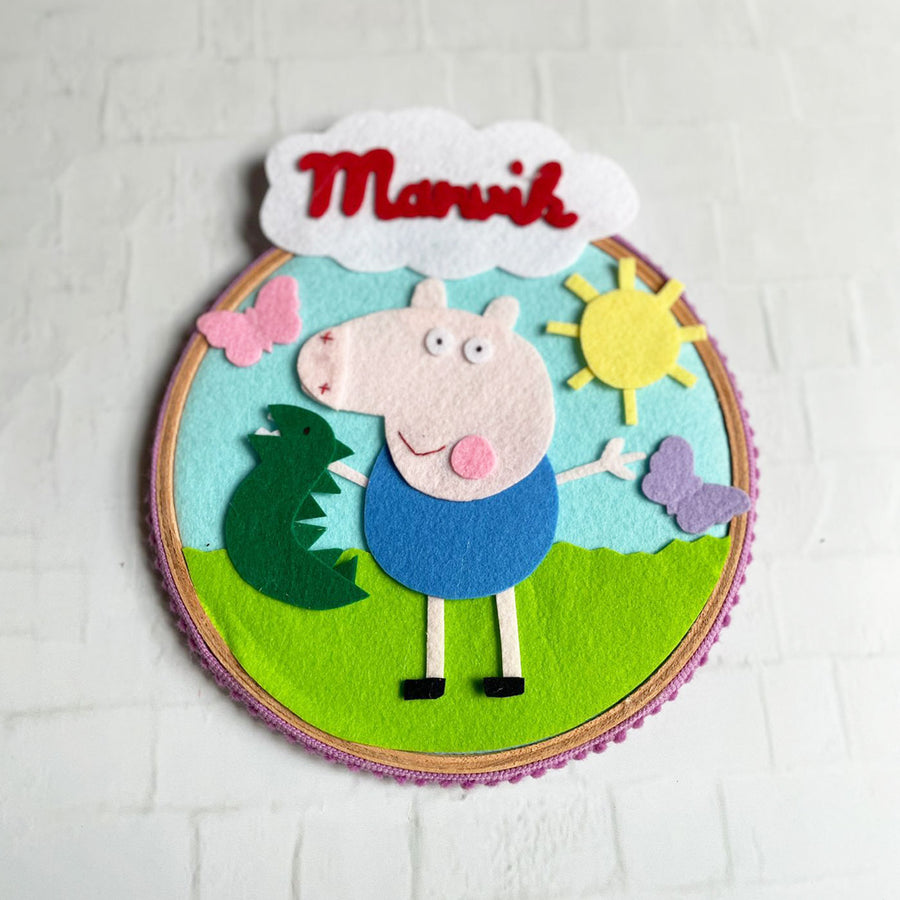 Personalized Felt Peppa Pig Theme Wall Name Plate - Front View with Name Personalization