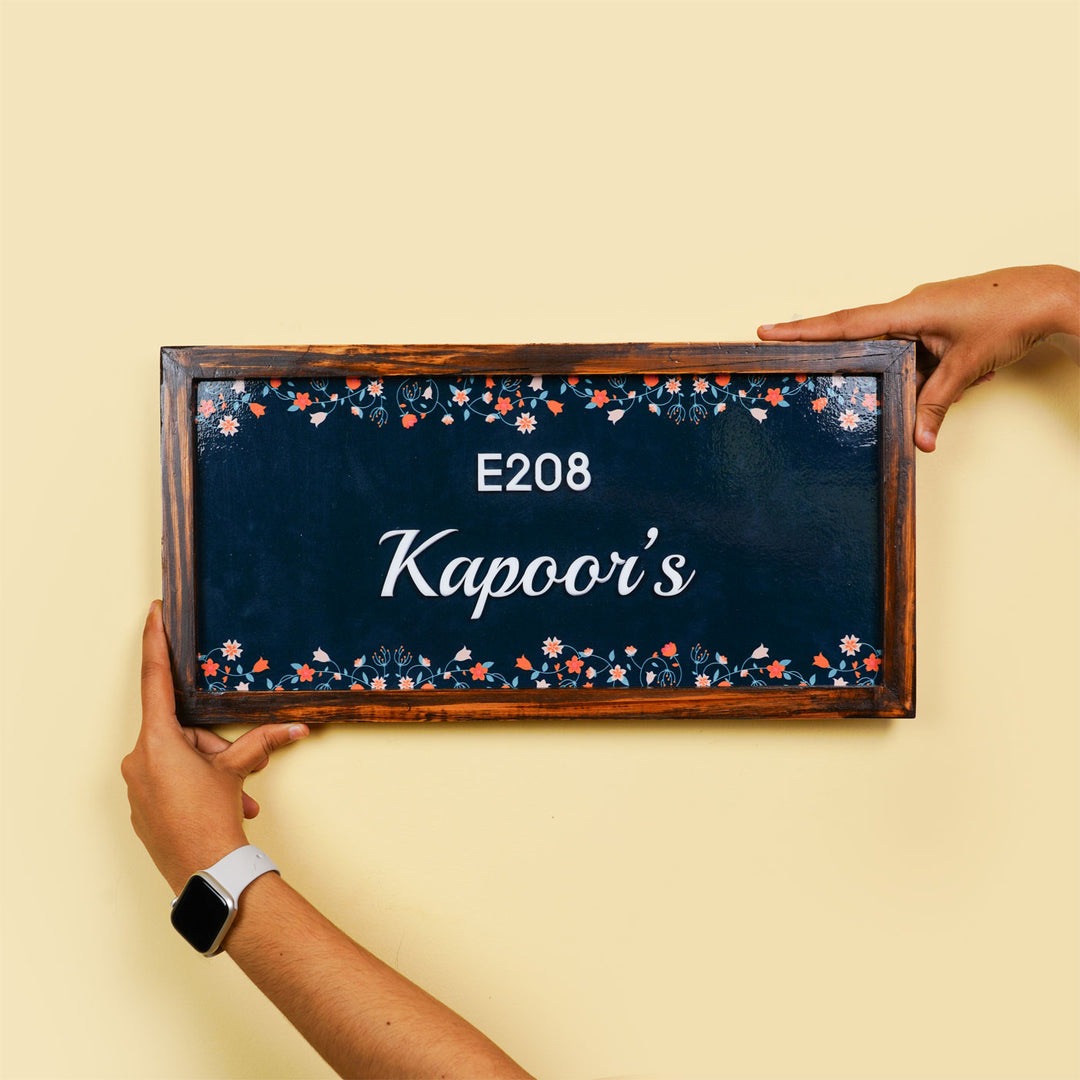 Personalized Nayab Floral Printed Nameplate with 3D Letters