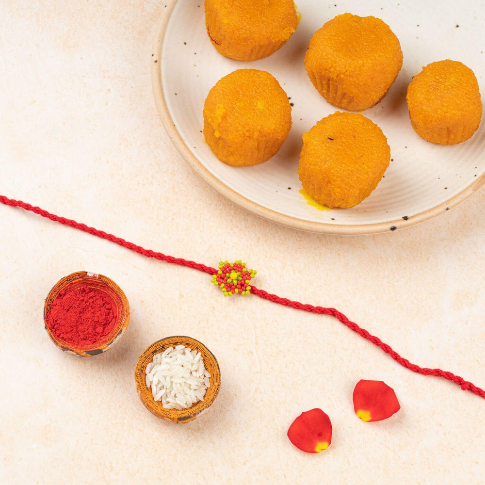 Handcrafted Glass Beads Sitara Rakhi 3 - Styled with Rakhi Essentials