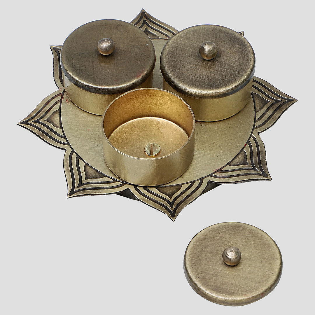 Alpana Handcrafted Antique Brass KumKum Bowls Set