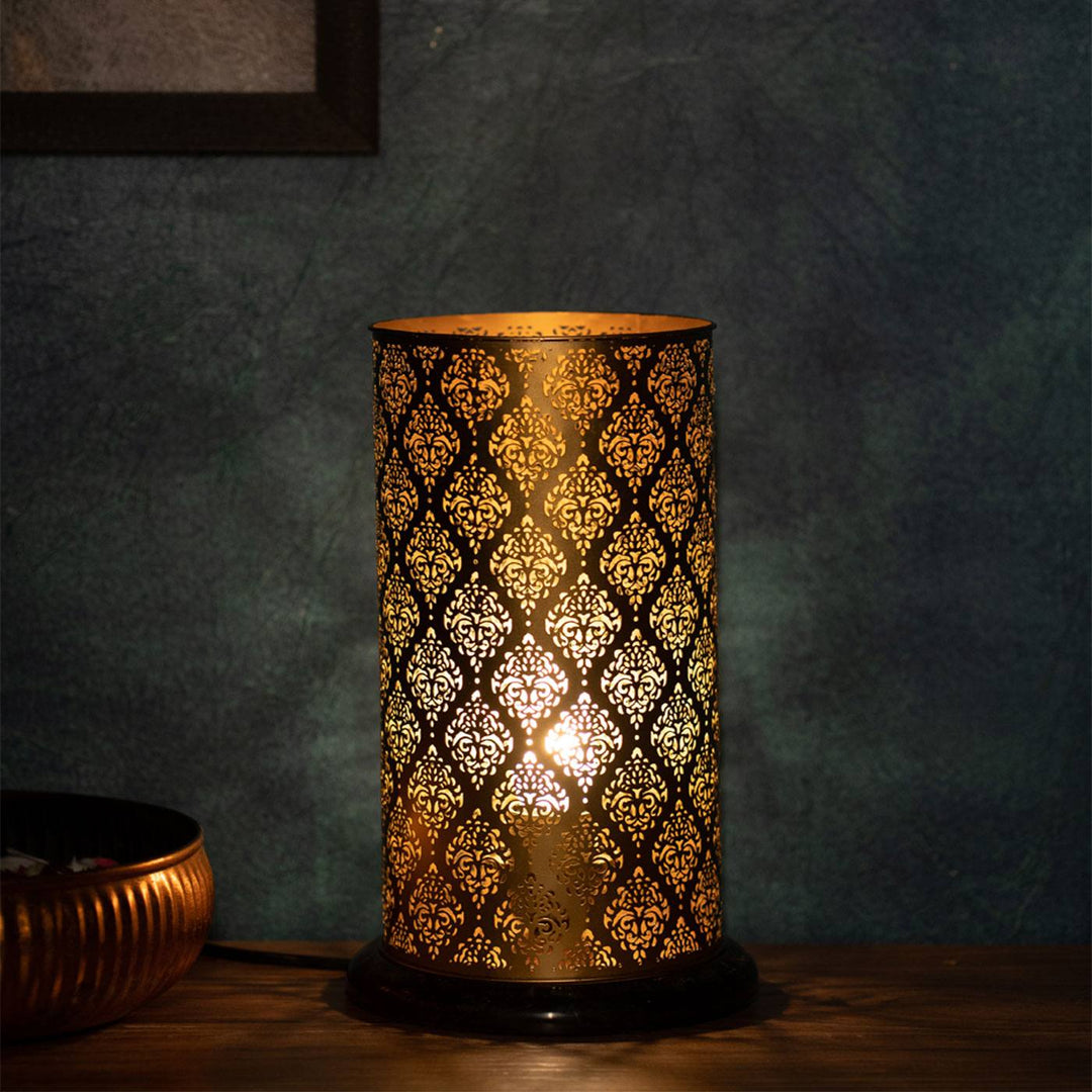 Gandhar Ambient Gold Plated Lamp with Wooden Base