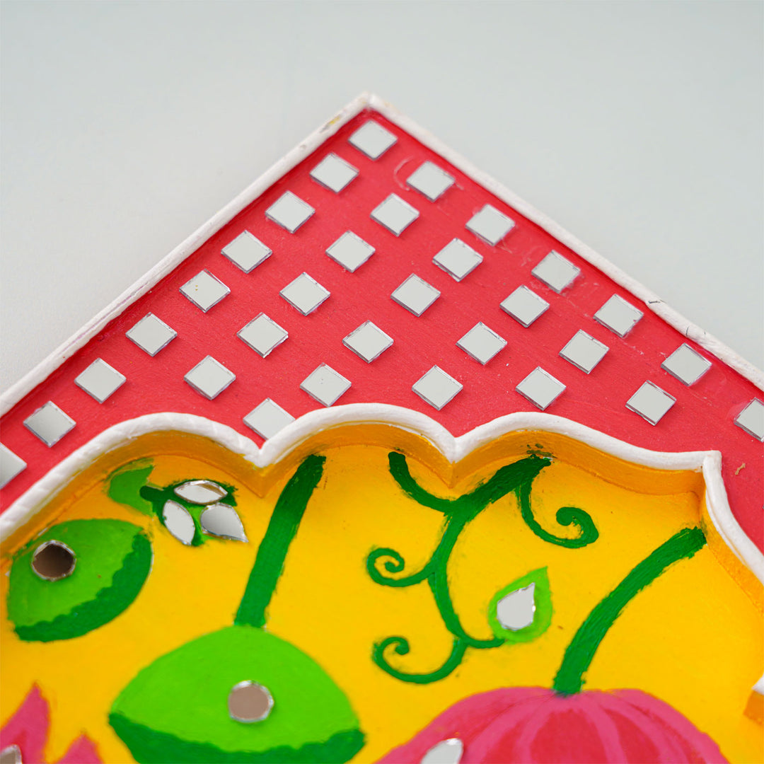 Handcrafted Pink & Yellow Frame - Lotus Traditional Lippan Art Jharokha Wall Art