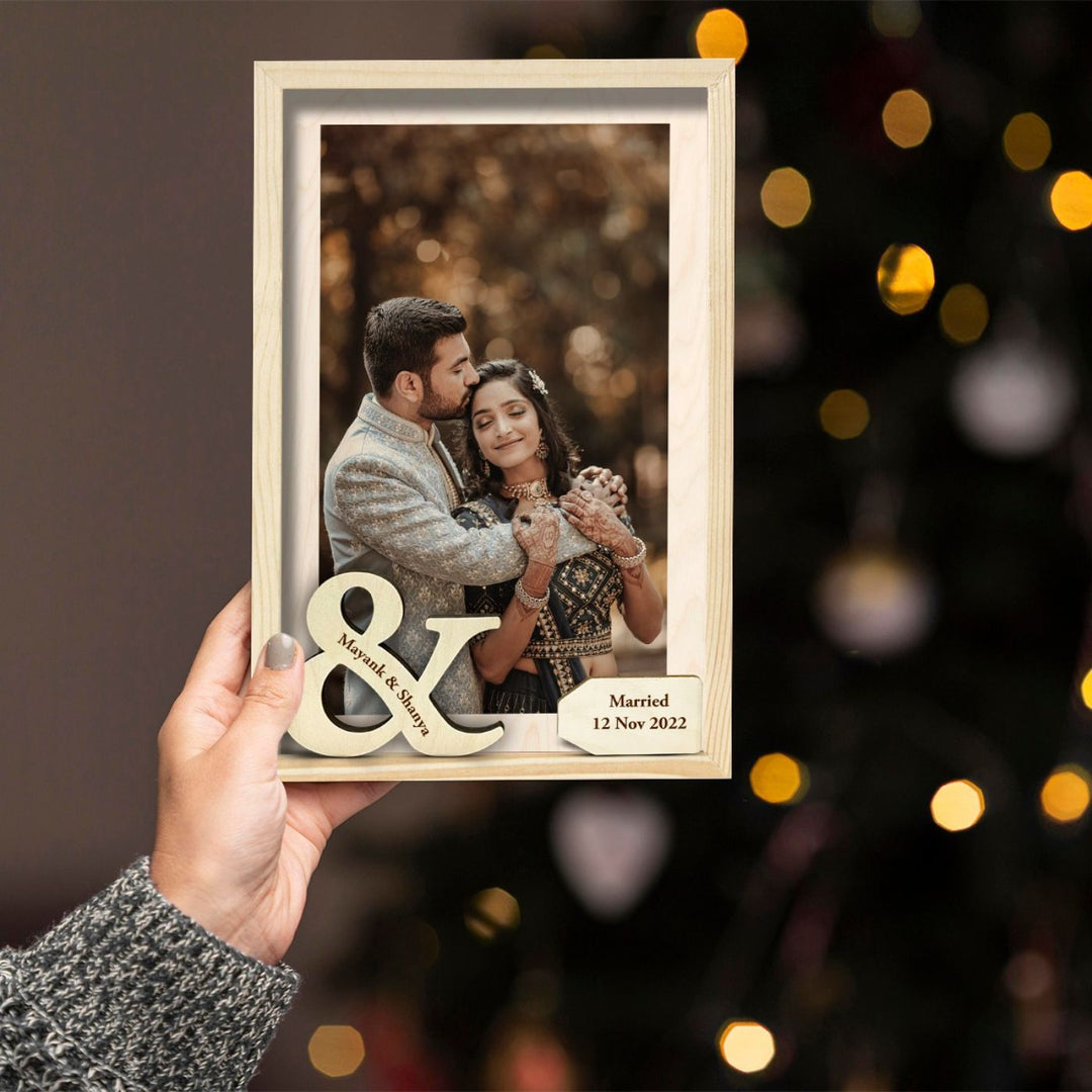Personalized Wooden Photo Frame for Couples with Wedding Date