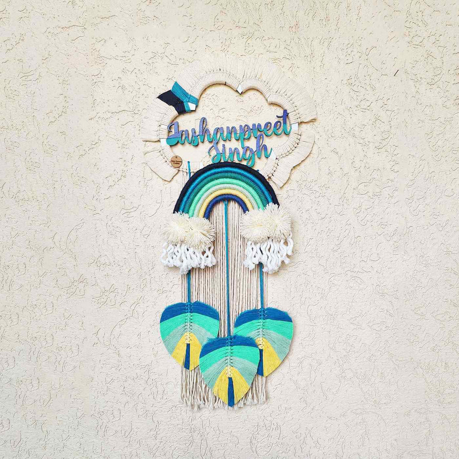 Macrame Cloud Personalized Kids Name Plate 1 - Mounted on Wall with Personalization