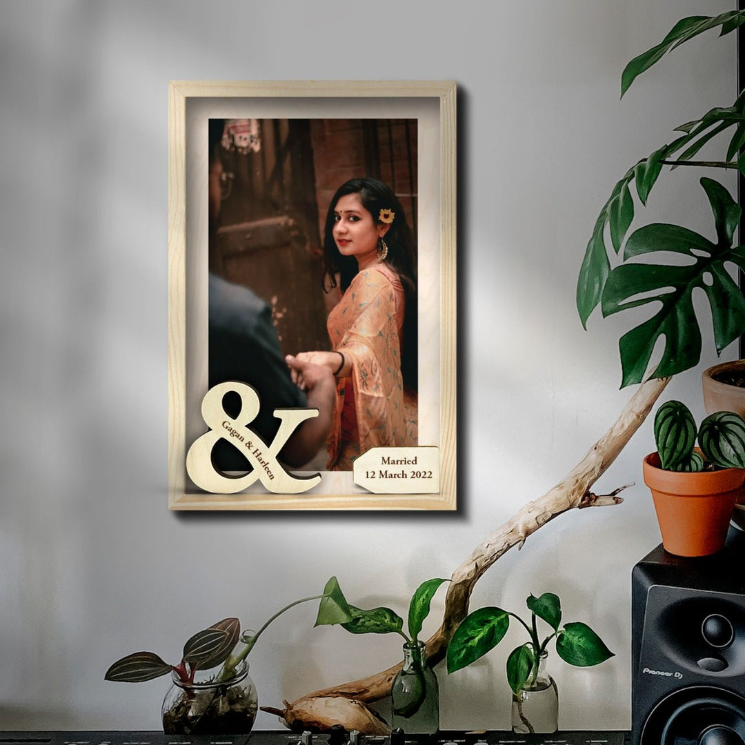 Personalized Wooden Photo Frame for Couples with Wedding Date