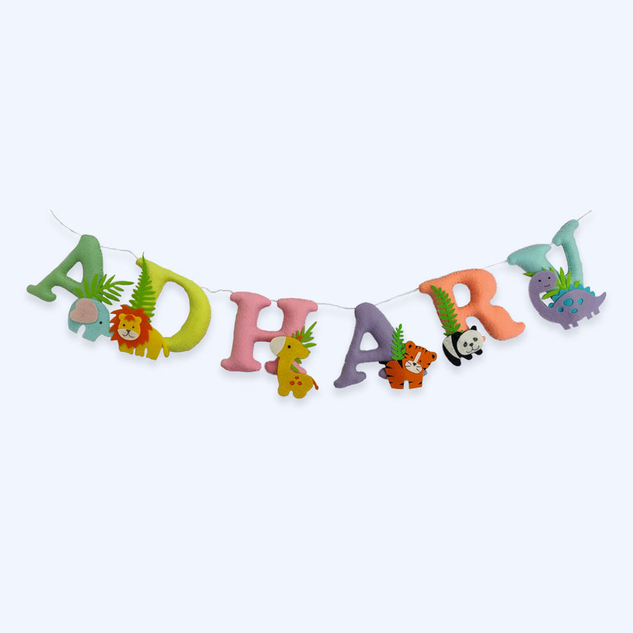 Handcrafted Personalized Animal Theme Felt Bunting - Name Personalization Example Hanging on String