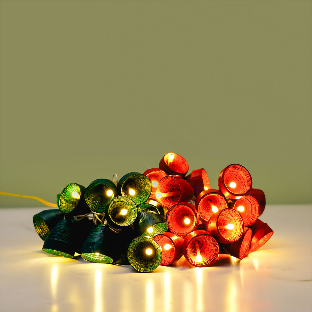 9m, 49 Bulbs | Handmade Upcycled Newspaper LED Fairy Lights For Christmas Decoration