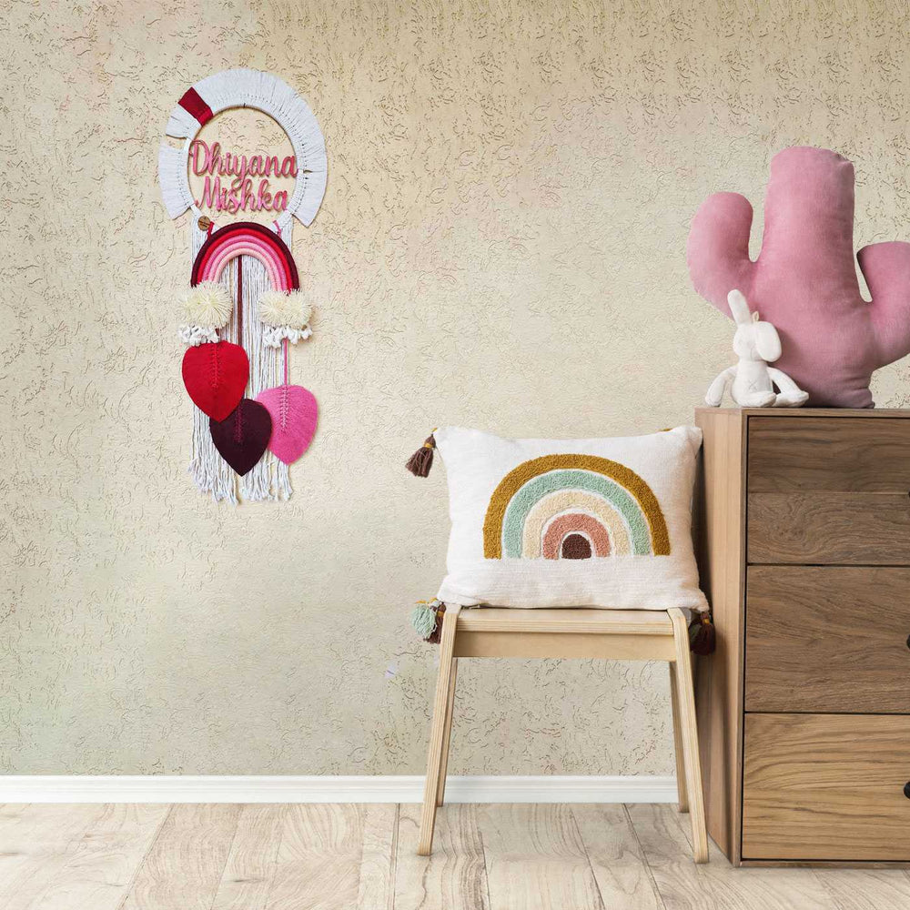 Macrame Cloud Leaf Personalized Kids Name Plate 2 - Wall Hanging with Name Personalization