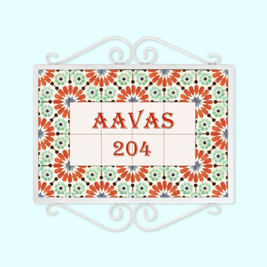 Handpainted Metal Frame Mosaic Style Nameplate 2 - Front View Hanging Sign