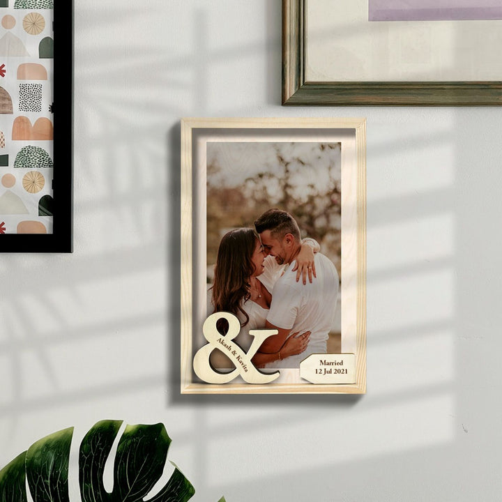 Personalized Wooden Photo Frame for Couples with Wedding Date