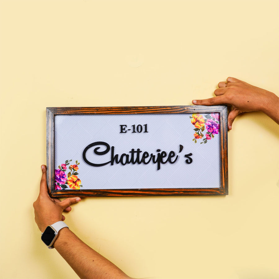 Personalized Floral Printed Name Plate With 3D Letters 1 - Held Showing Name Personalization
