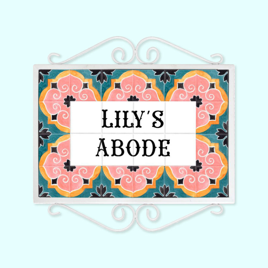 Handpainted Metal Frame Mosaic Style Nameplate 3 - Front View with Name Personalization