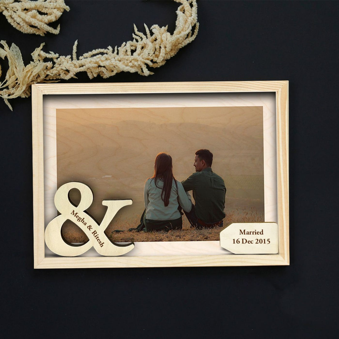 Personalized Wooden Photo Frame for Couples with Wedding Date