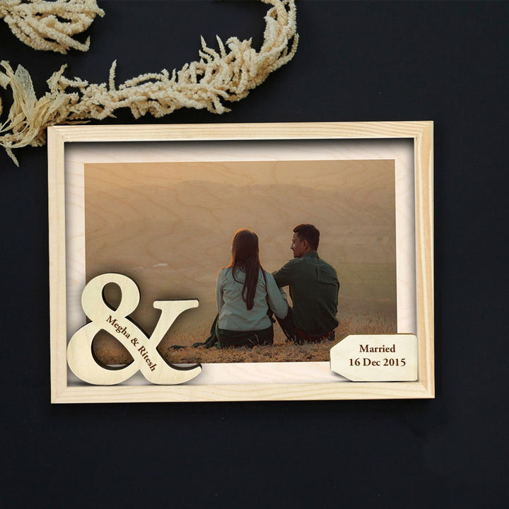 Personalized Wooden Photo Frame for Couples with Wedding Date