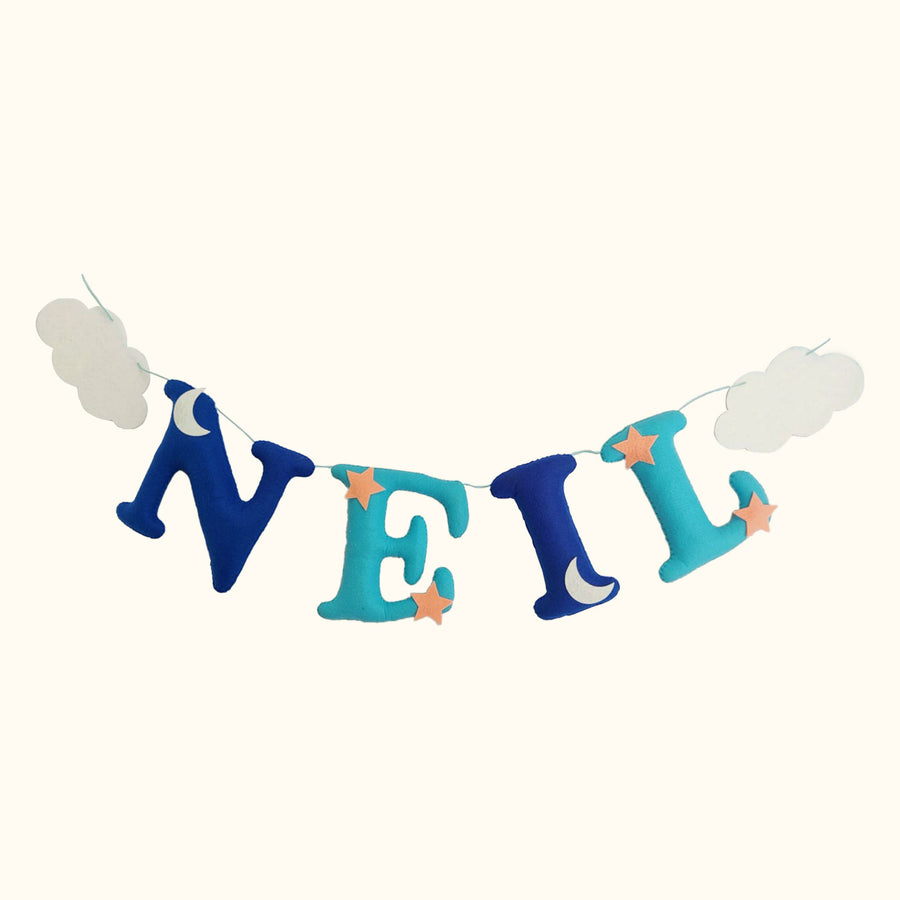 Handcrafted Personalized Sky Star Theme Felt Bunting - Front View Hanging Garland