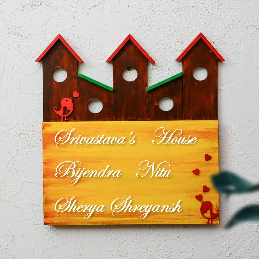 Hand Painted Personalized House Shaped Name Plate - Personalized Wall Hanging Display