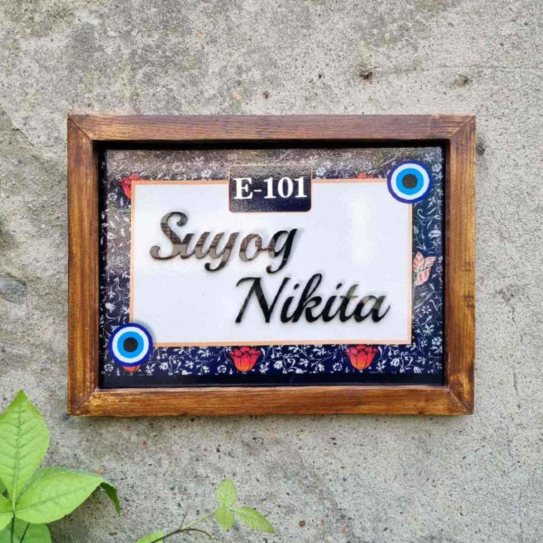 Personalized Evil-Eye Design Printed Nameplate with 3D Letters