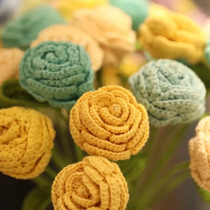 Handmade Crochet Button Roses Cotton Flower Stick | Pack Of 1