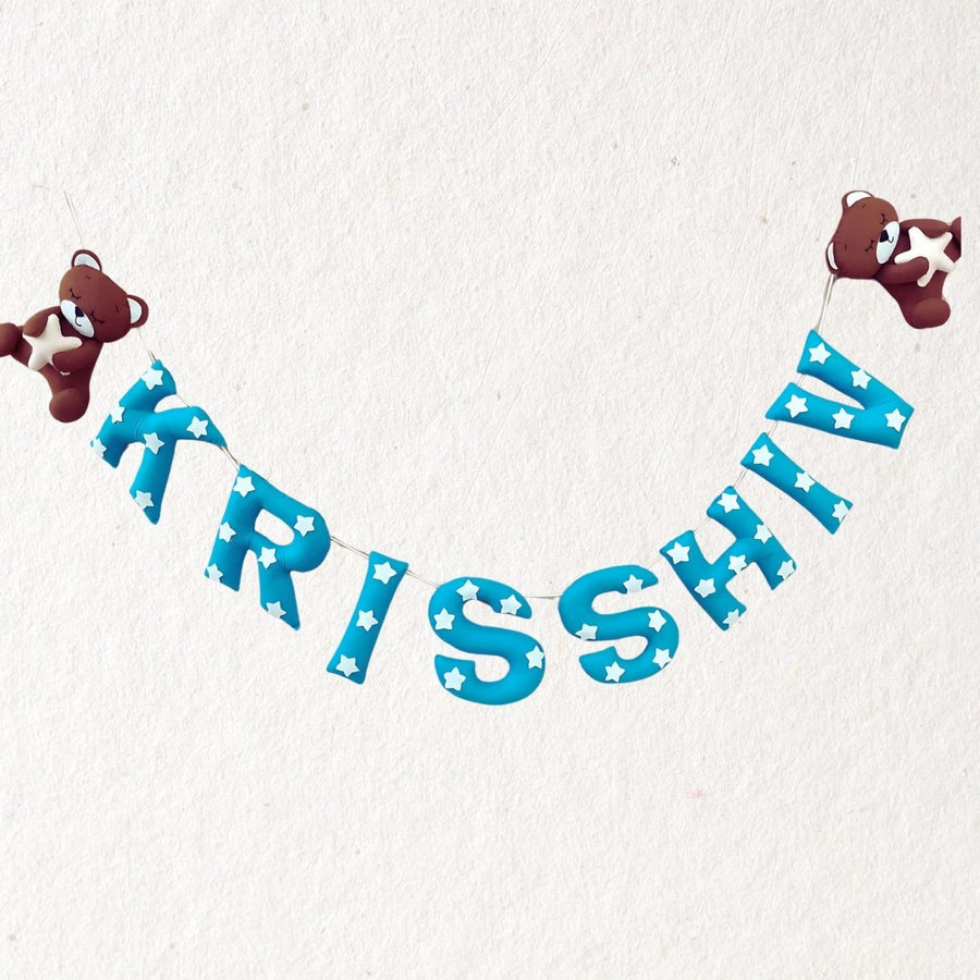 Personalized Teddy Theme Star Bunting For Kids - Hanging Name Banner with Bears