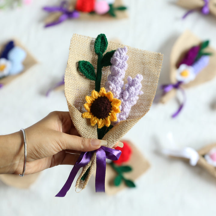 Handmade Crochet Flower Bouquet With Purple Bow