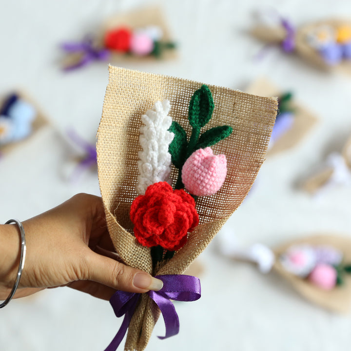 Handmade Crochet Flower Bouquet With Purple Bow