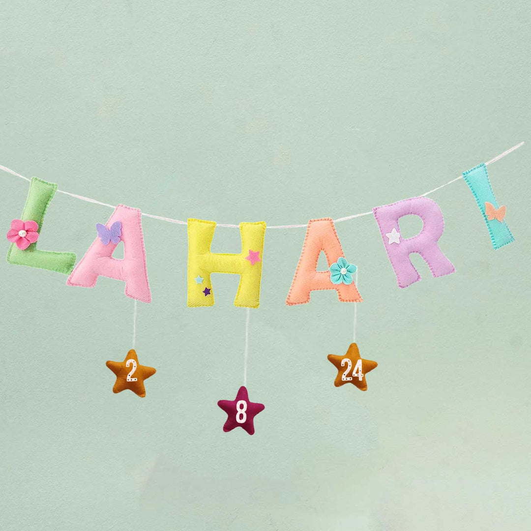 Personalized Handmade Flowers And Butterfly Felt Bunting - Name Personalization Hanging Display