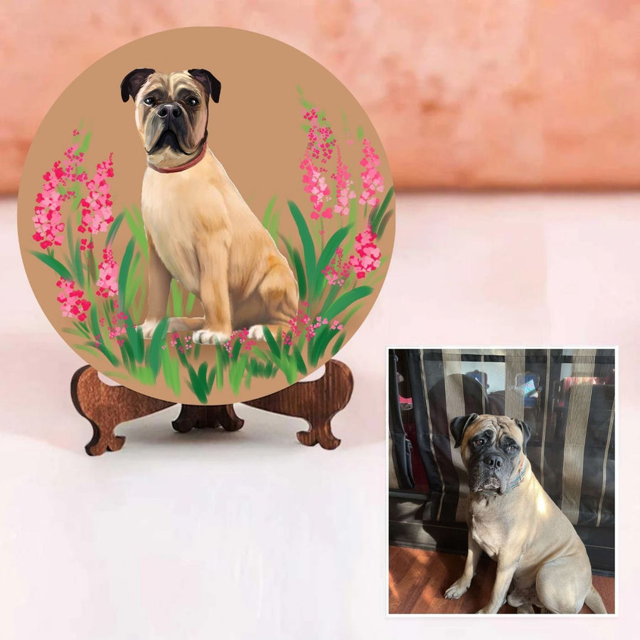 Photo Caricature Nameplate With Stand For Pets 8 - Front View with Custom Painting Example
