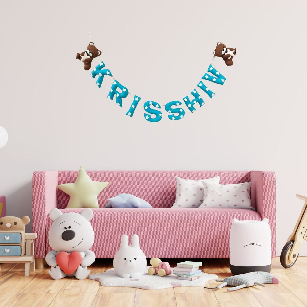 Personalized Teddy Theme Star Bunting For Kids - Hanging Name Banner Display