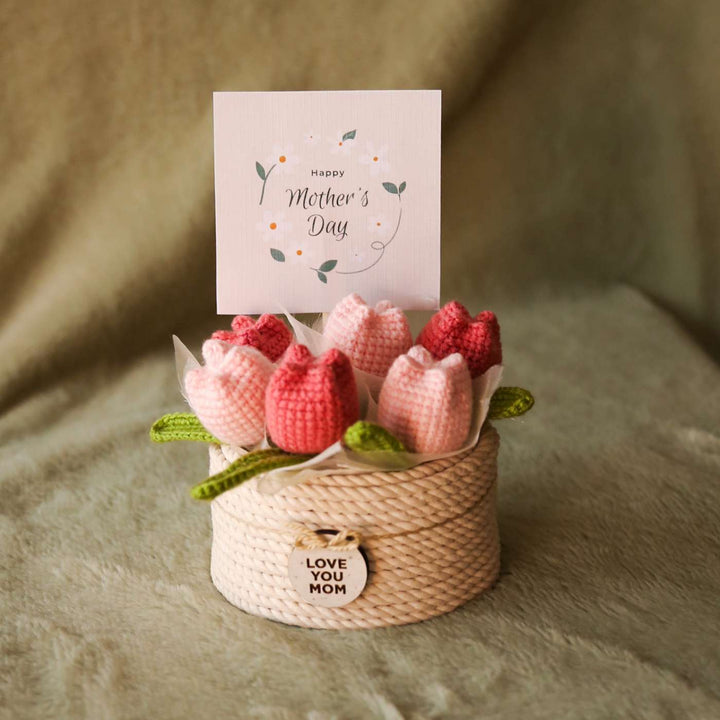 Personalized Handmade Crochet Large Tulip Flower Plant Pot With Message Card