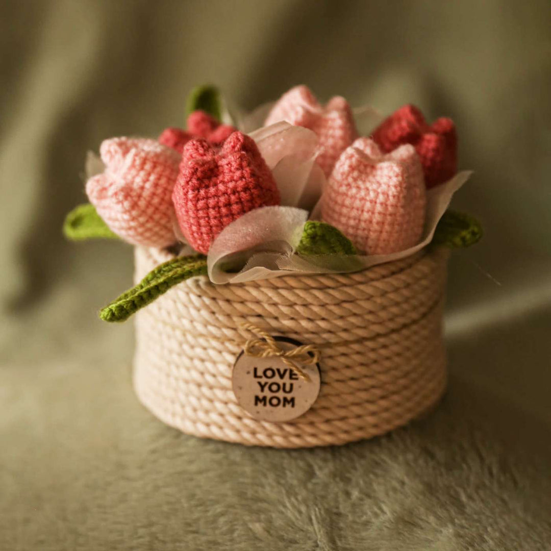 Personalized Handmade Crochet Large Tulip Flower Plant Pot With Message Card